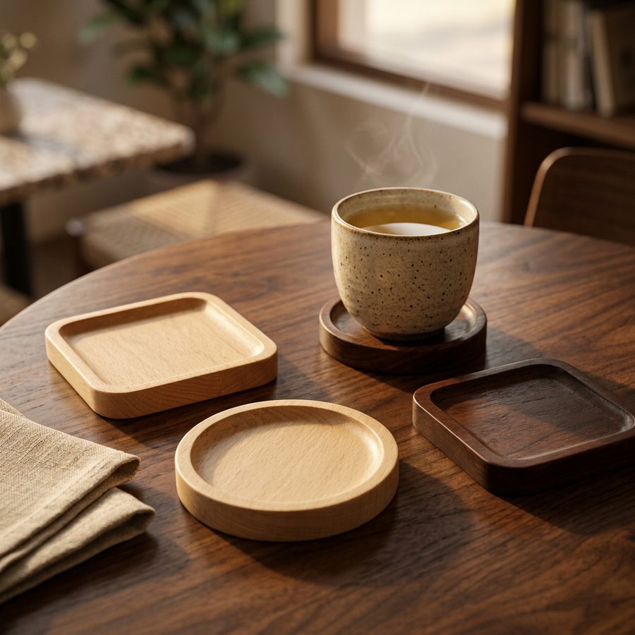 Lót ly gỗ beech cùng ly cà phê